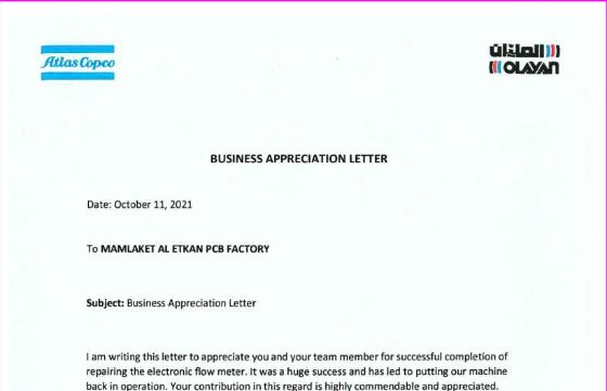 Atlas Copco completion certificate